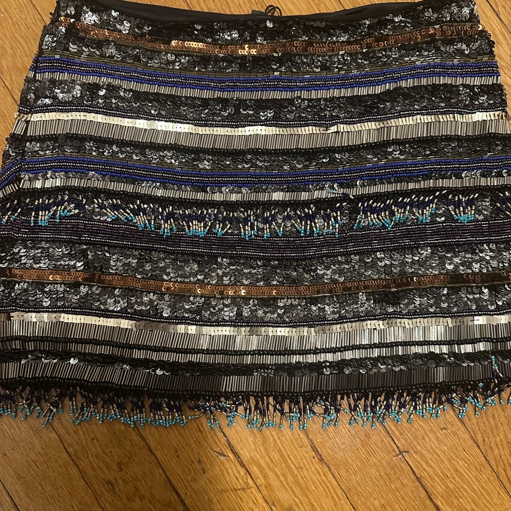 Parker Silver Black Turquoise Sequin Mini Skirt-new with tags - Picture 2 of 6